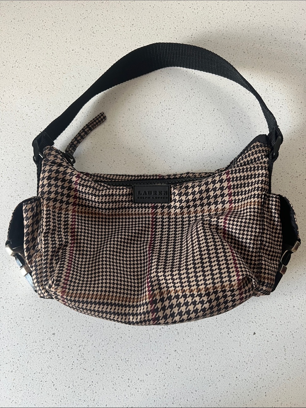 Lauren Ralph Lauren Nylon Plaid Houndstooth Mini Shoulder Bag Y2K vintavge brown